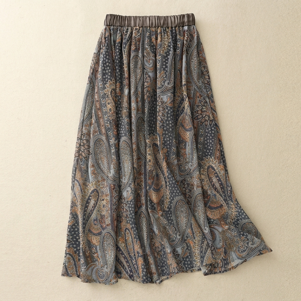 Summer | Elegant Paisley A-Line Maxi Skirt