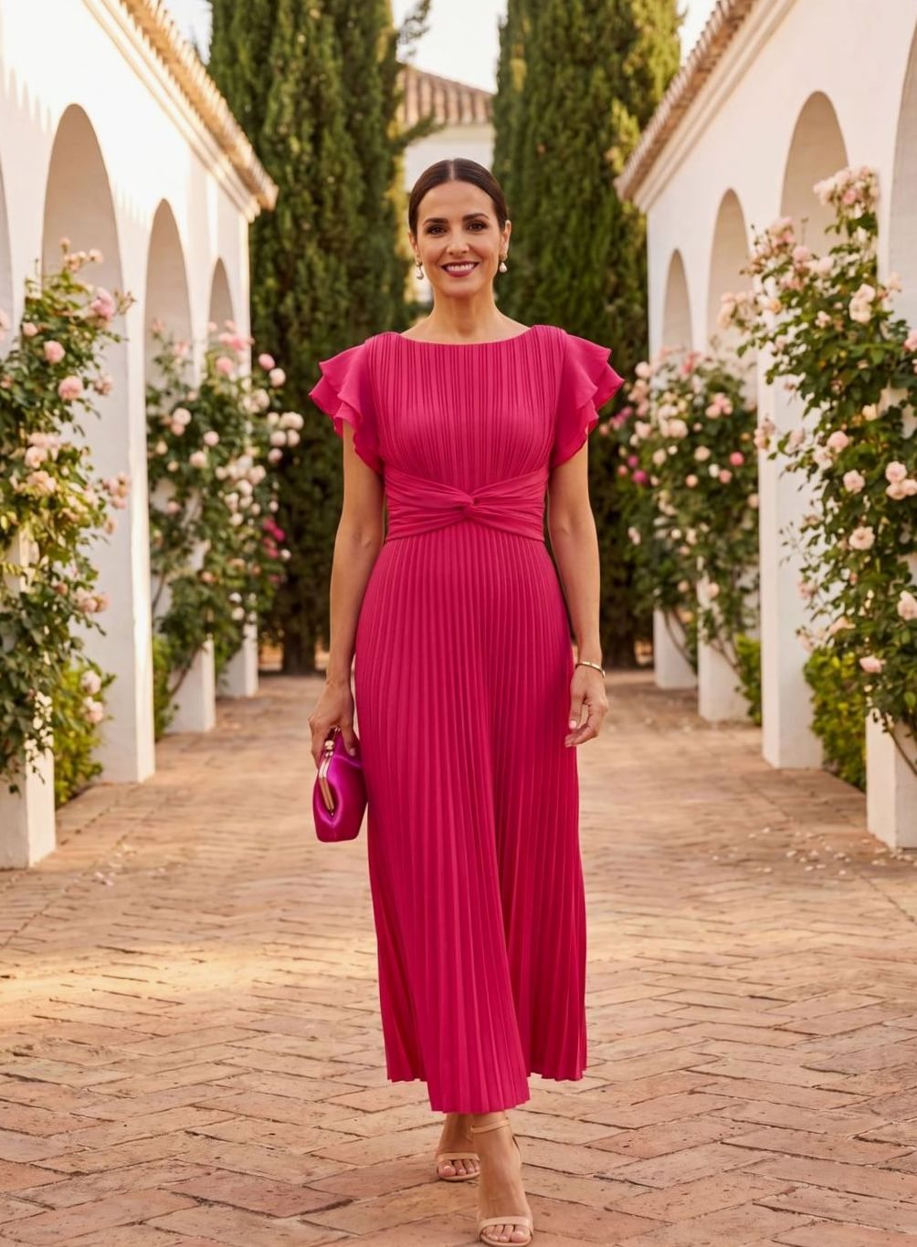 Summer | Graceful Pleated Flutter Sleeve Midi Races Dress