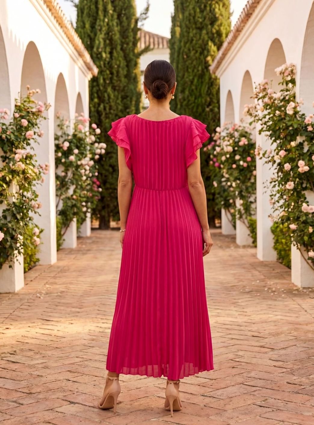 Summer | Graceful Pleated Flutter Sleeve Midi Races Dress