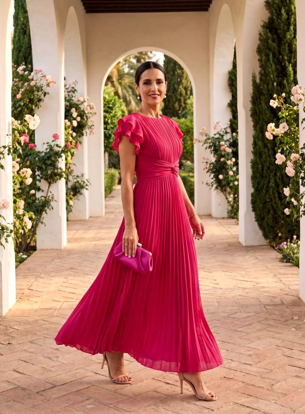 Summer | Graceful Pleated Flutter Sleeve Midi Races Dress