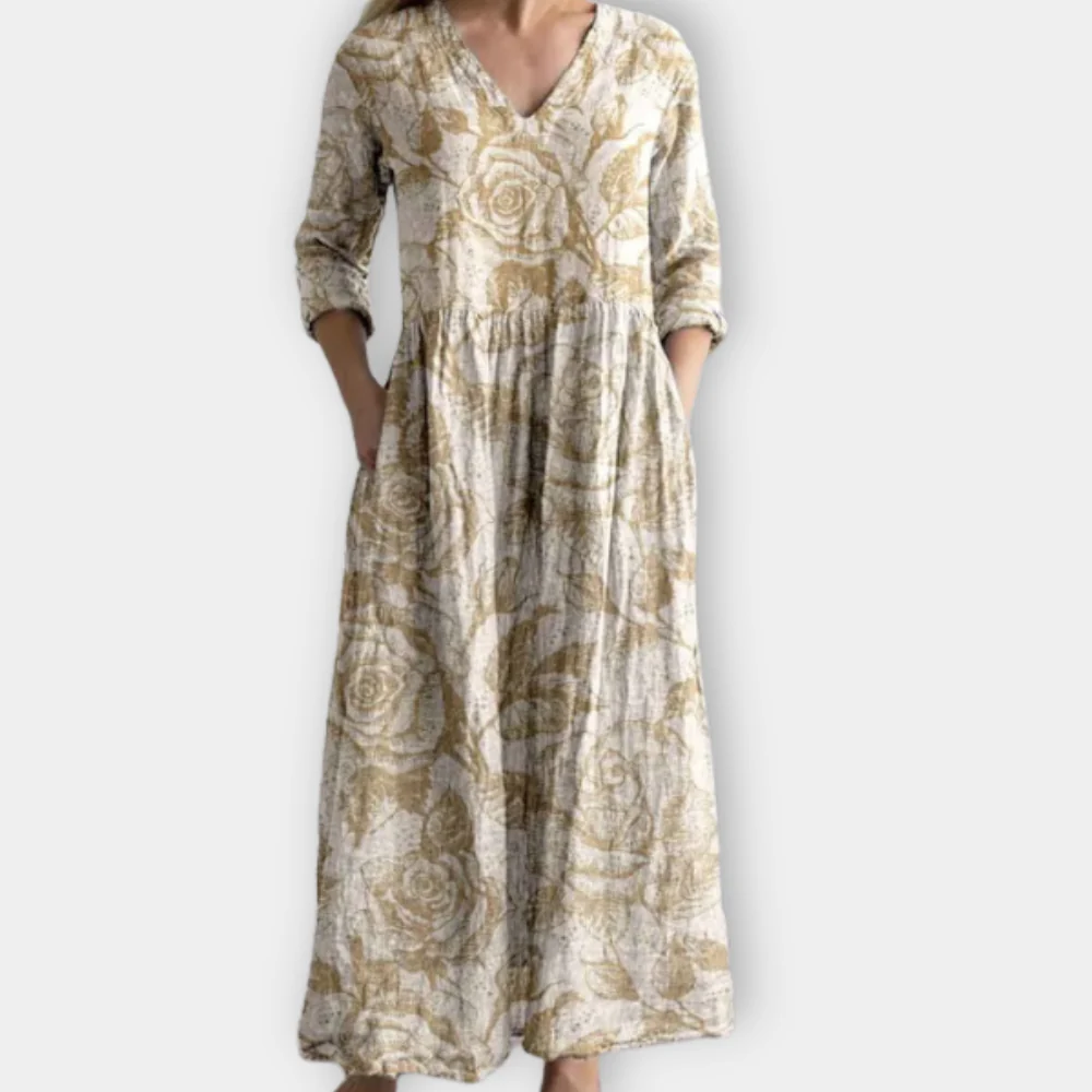 Summer | Graceful V-Neck Floral Boho Dress with Pockets