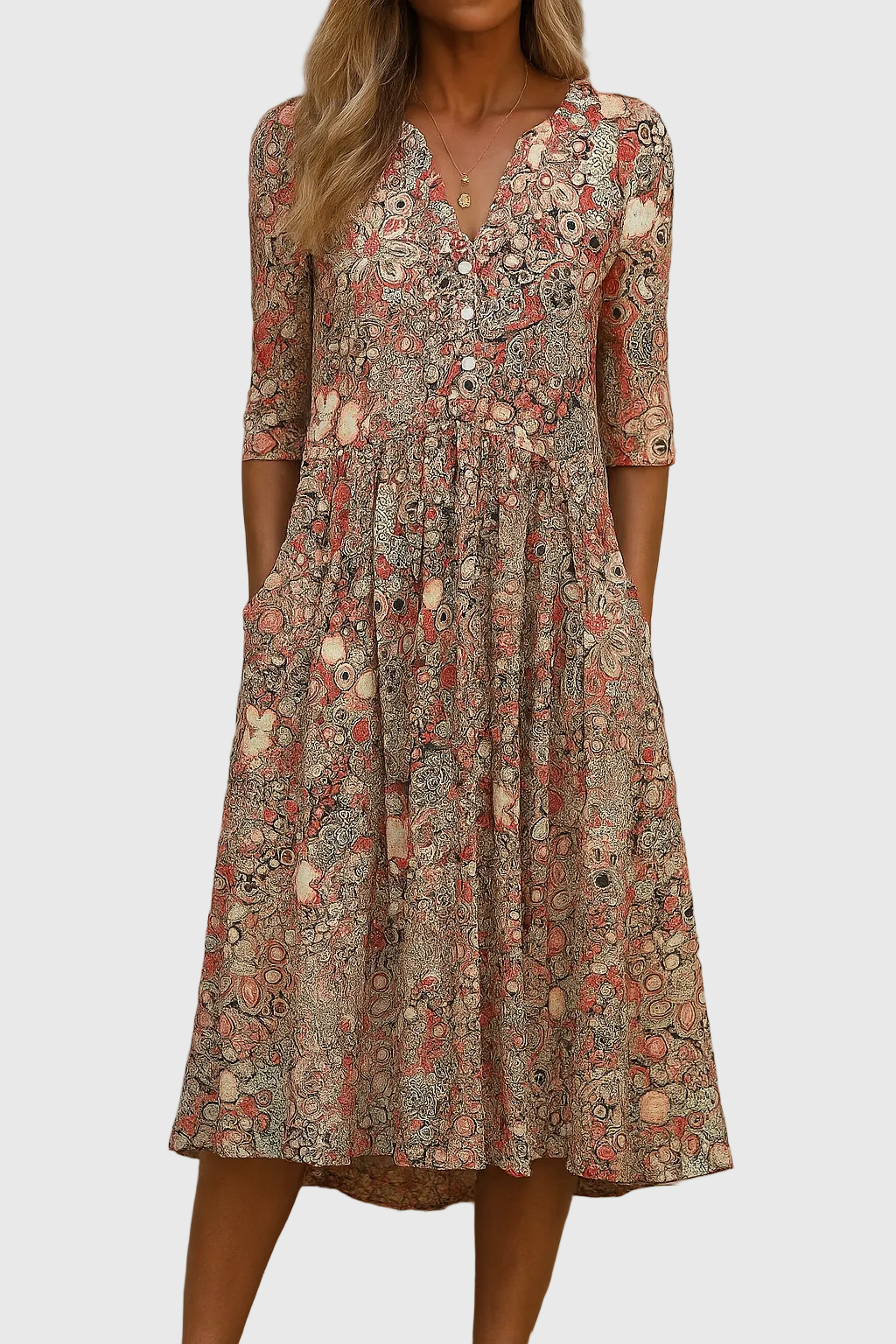Summer | Polished Floral V-Neck A-Line Midi Dress