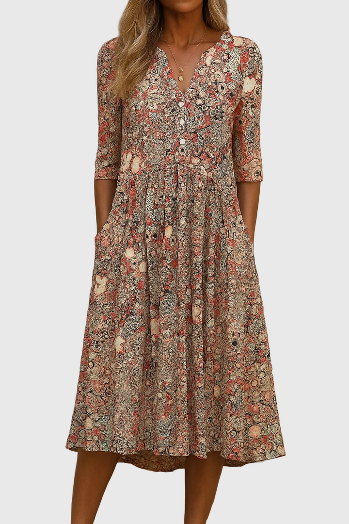Summer | Polished Floral V-Neck A-Line Midi Dress
