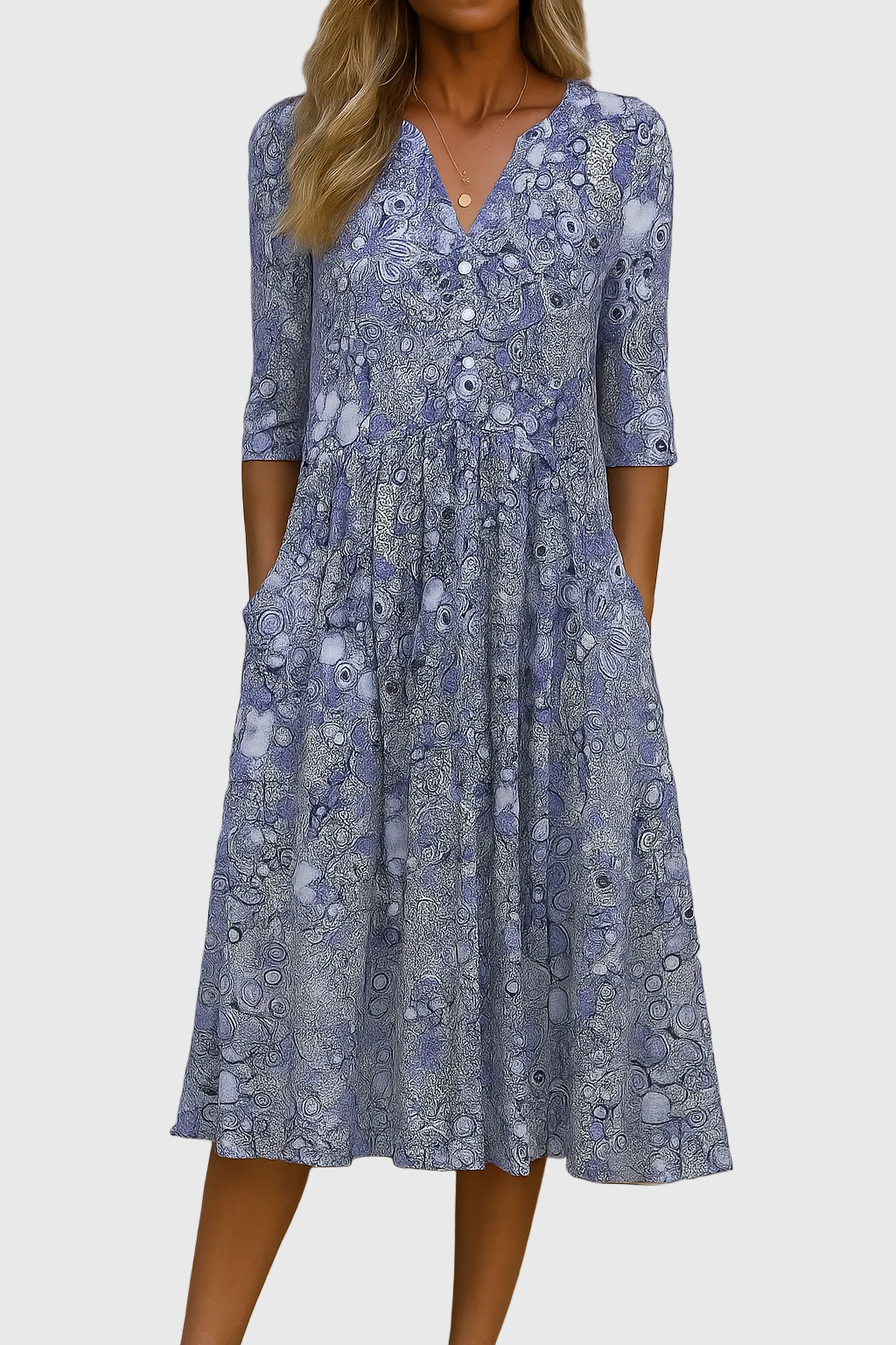 Summer | Polished Floral V-Neck A-Line Midi Dress