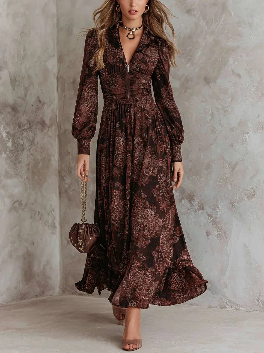 Summer | Polished Paisley Long Sleeve Maxi Boho Dress