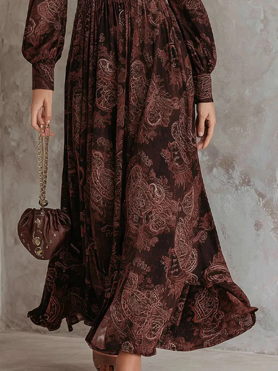 Summer | Polished Paisley Long Sleeve Maxi Boho Dress