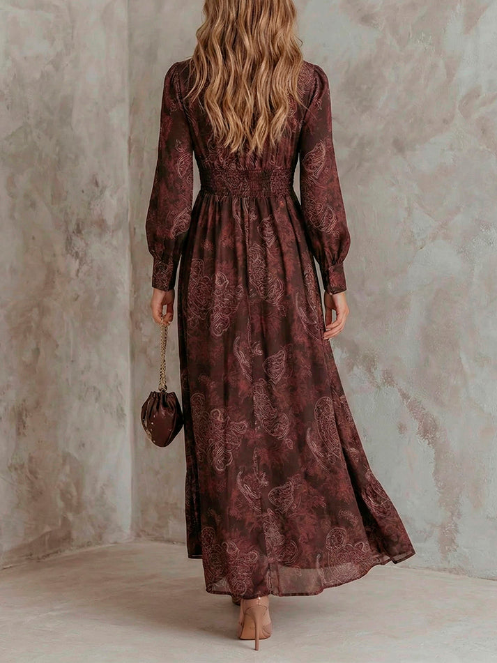 Summer | Polished Paisley Long Sleeve Maxi Boho Dress