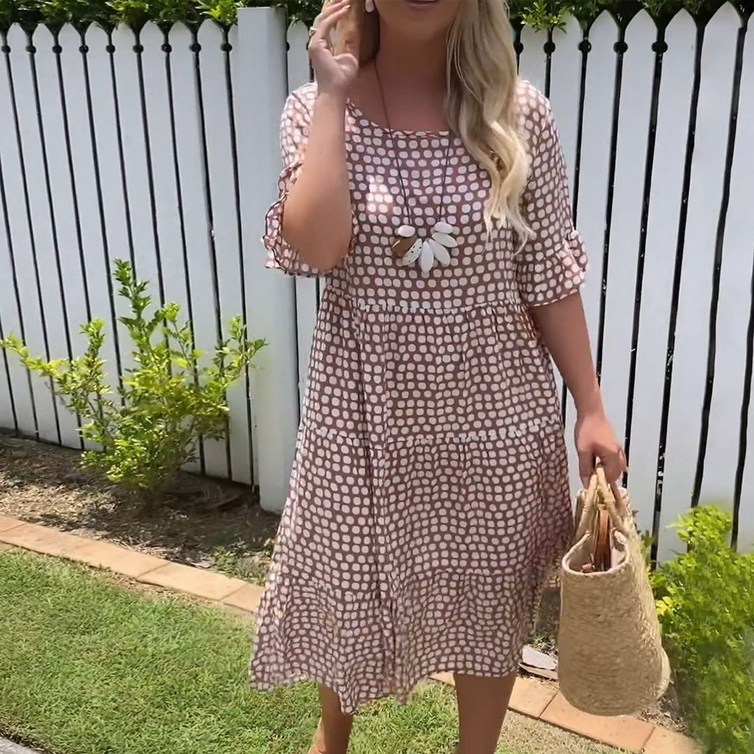 Summer | Relaxed Polka Dot Tiered Midi Linen Dress