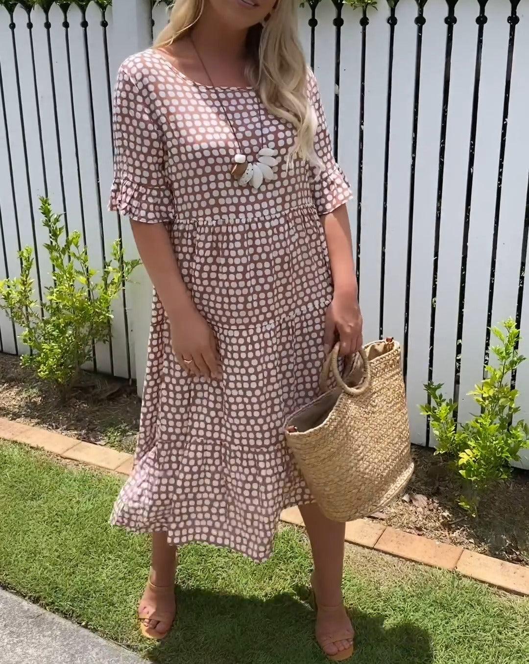 Summer | Relaxed Polka Dot Tiered Midi Linen Dress