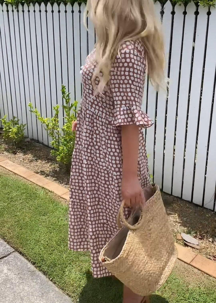 Summer | Relaxed Polka Dot Tiered Midi Linen Dress