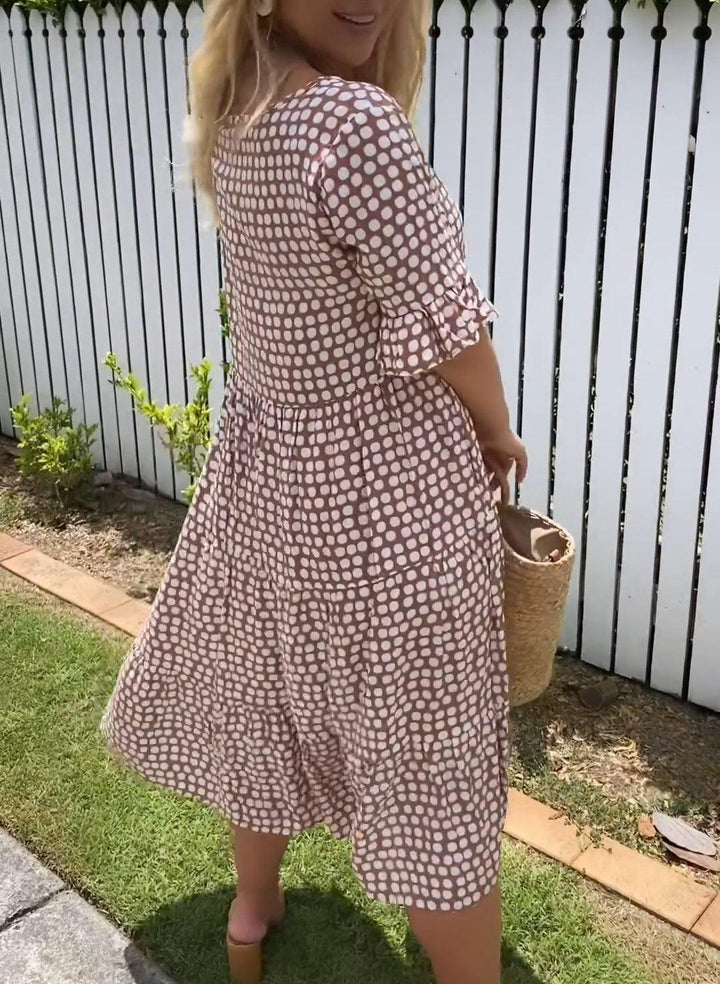 Summer | Relaxed Polka Dot Tiered Midi Linen Dress