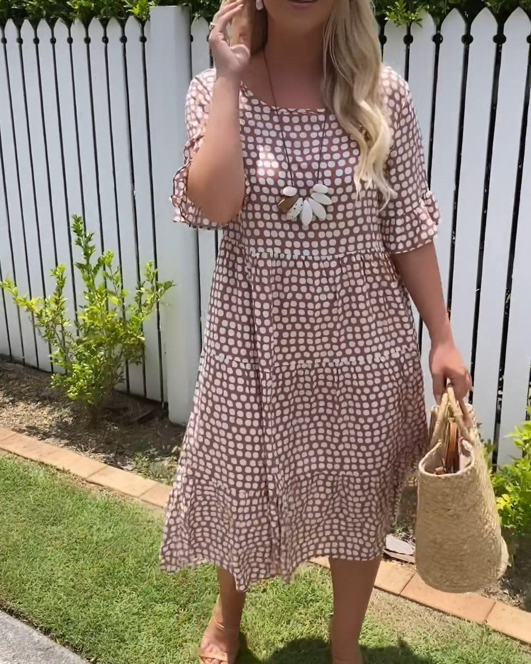 Summer | Relaxed Polka Dot Tiered Midi Linen Dress