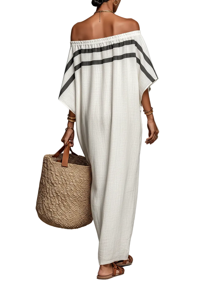 Summer | Relaxed Striped Off-Shoulder Maxi Linen Dress