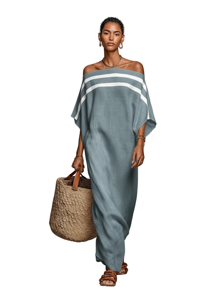 Summer | Relaxed Striped Off-Shoulder Maxi Linen Dress