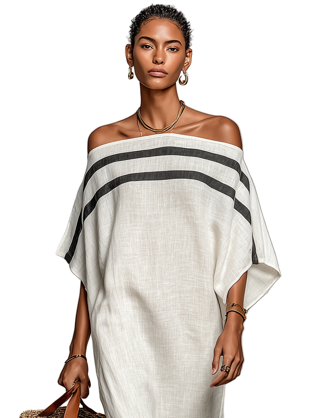 Summer | Relaxed Striped Off-Shoulder Maxi Linen Dress