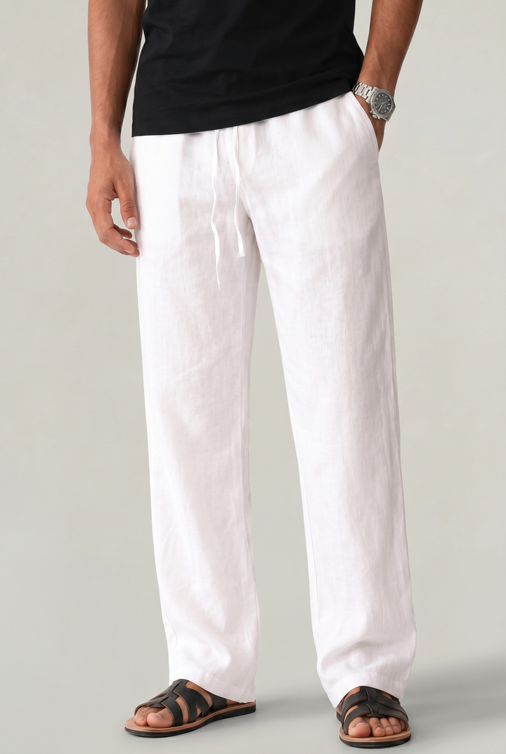 Theo | Relaxed Drawstring Straight Leg Linen Pants