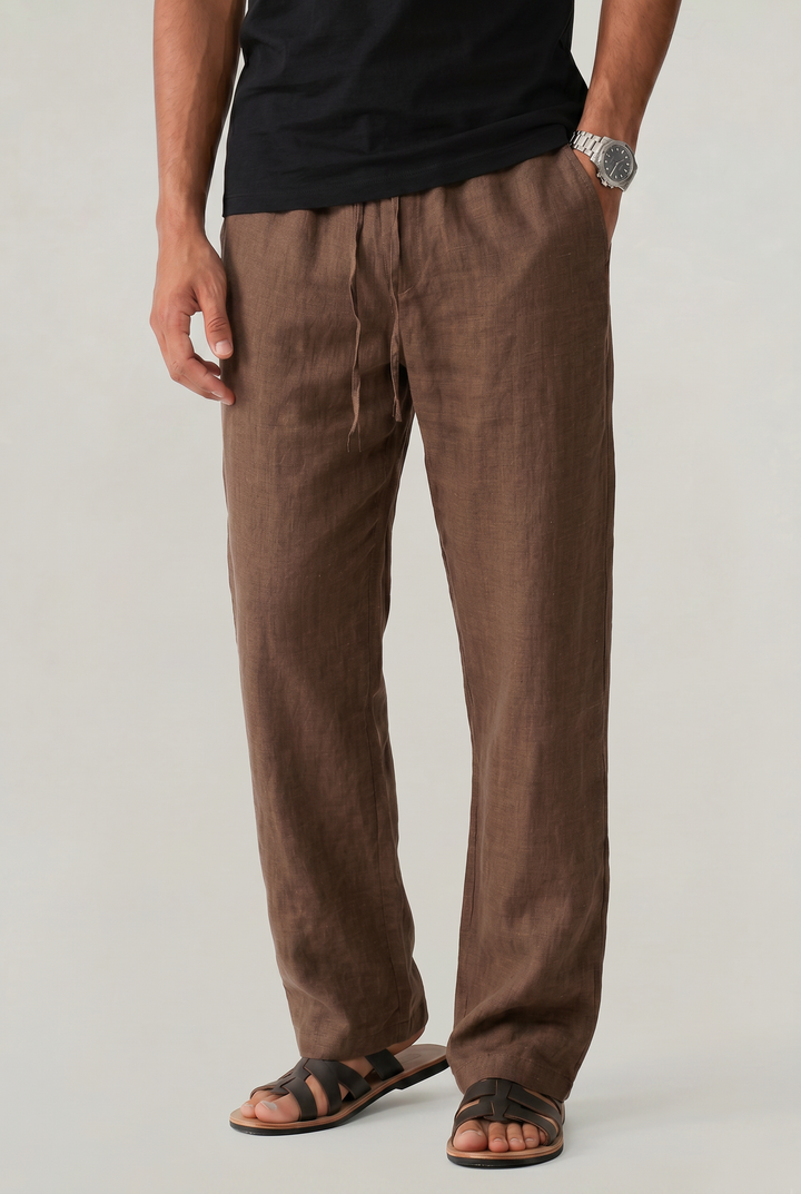 Theo | Relaxed Drawstring Straight Leg Linen Pants