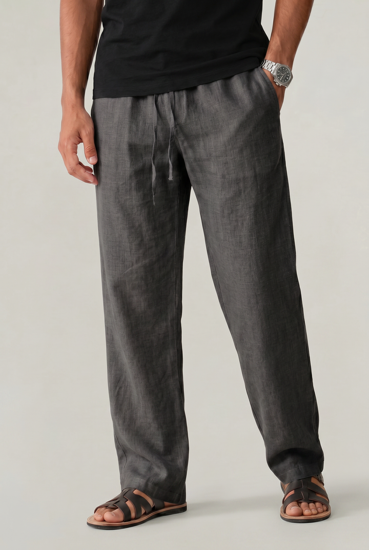 Theo | Relaxed Drawstring Straight Leg Linen Pants
