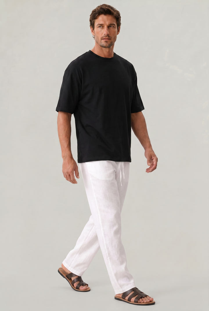 Theo | Relaxed Drawstring Straight Leg Linen Pants