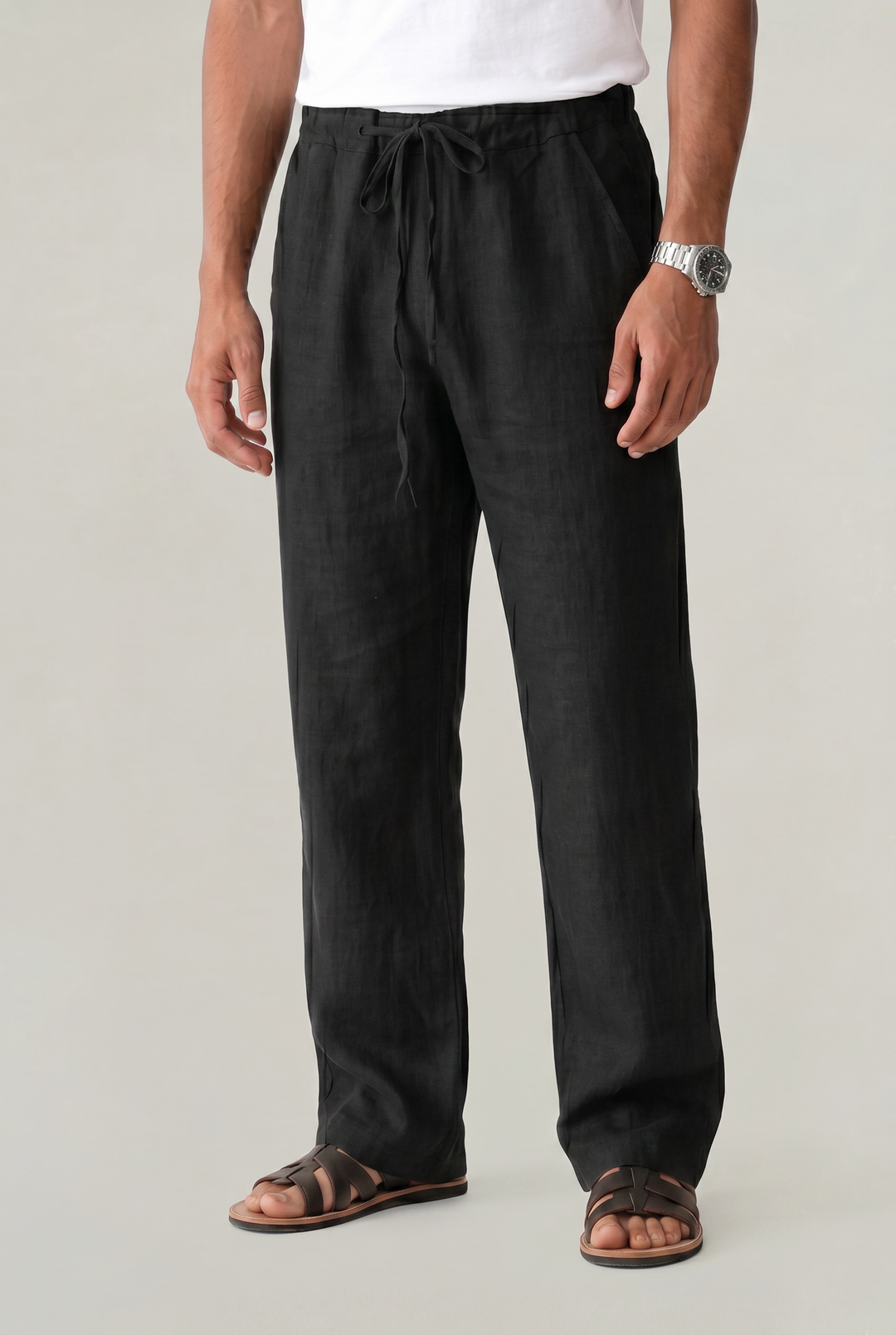 Theo | Relaxed Drawstring Straight Leg Linen Pants