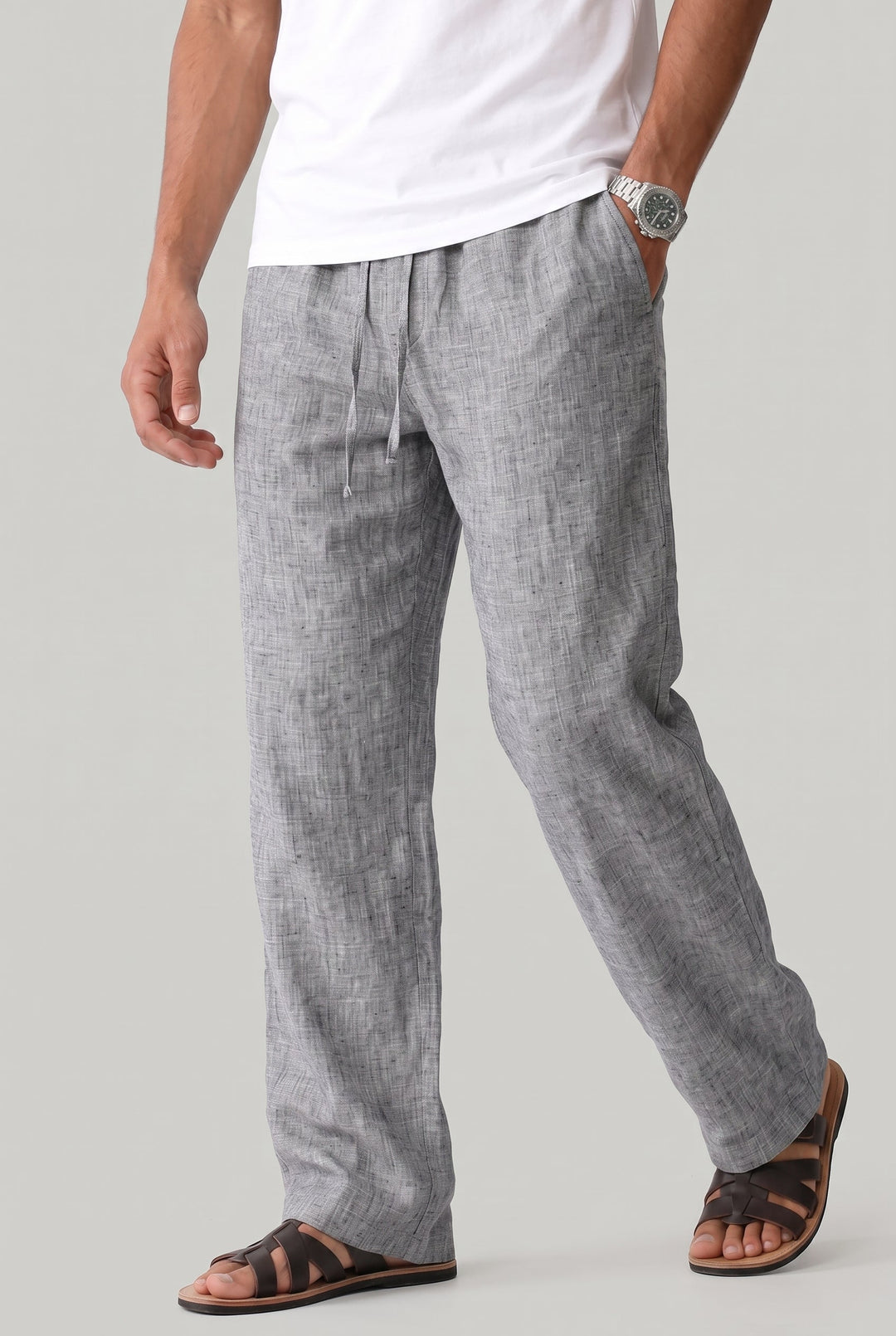 Theo | Relaxed Drawstring Straight Leg Linen Pants