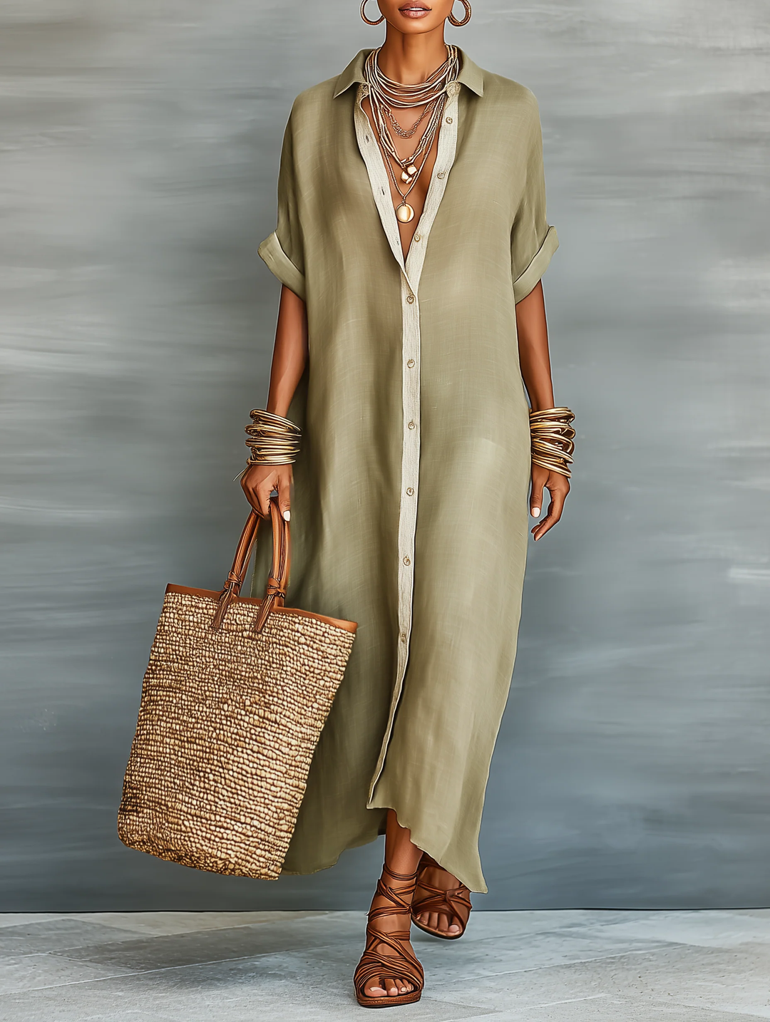 Violet | Chic Button-Front Maxi Linen Dress