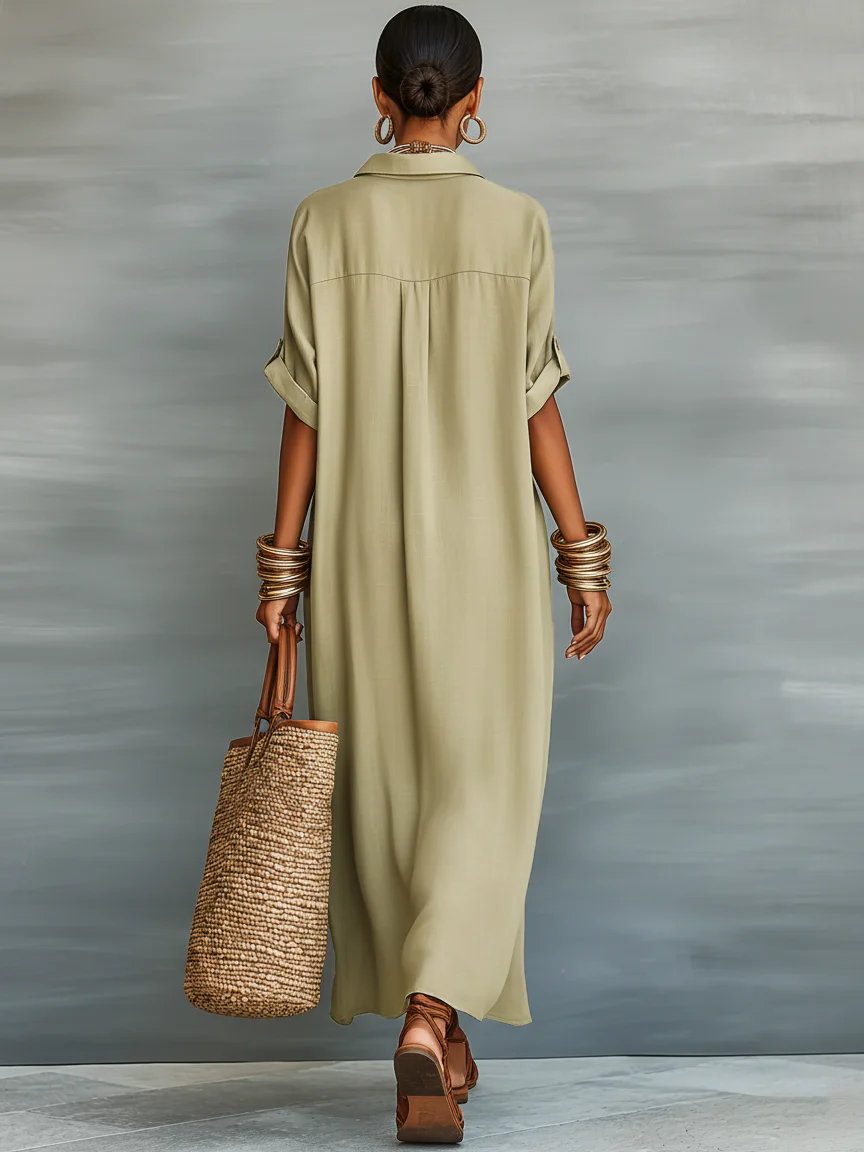 Violet | Chic Button-Front Maxi Linen Dress