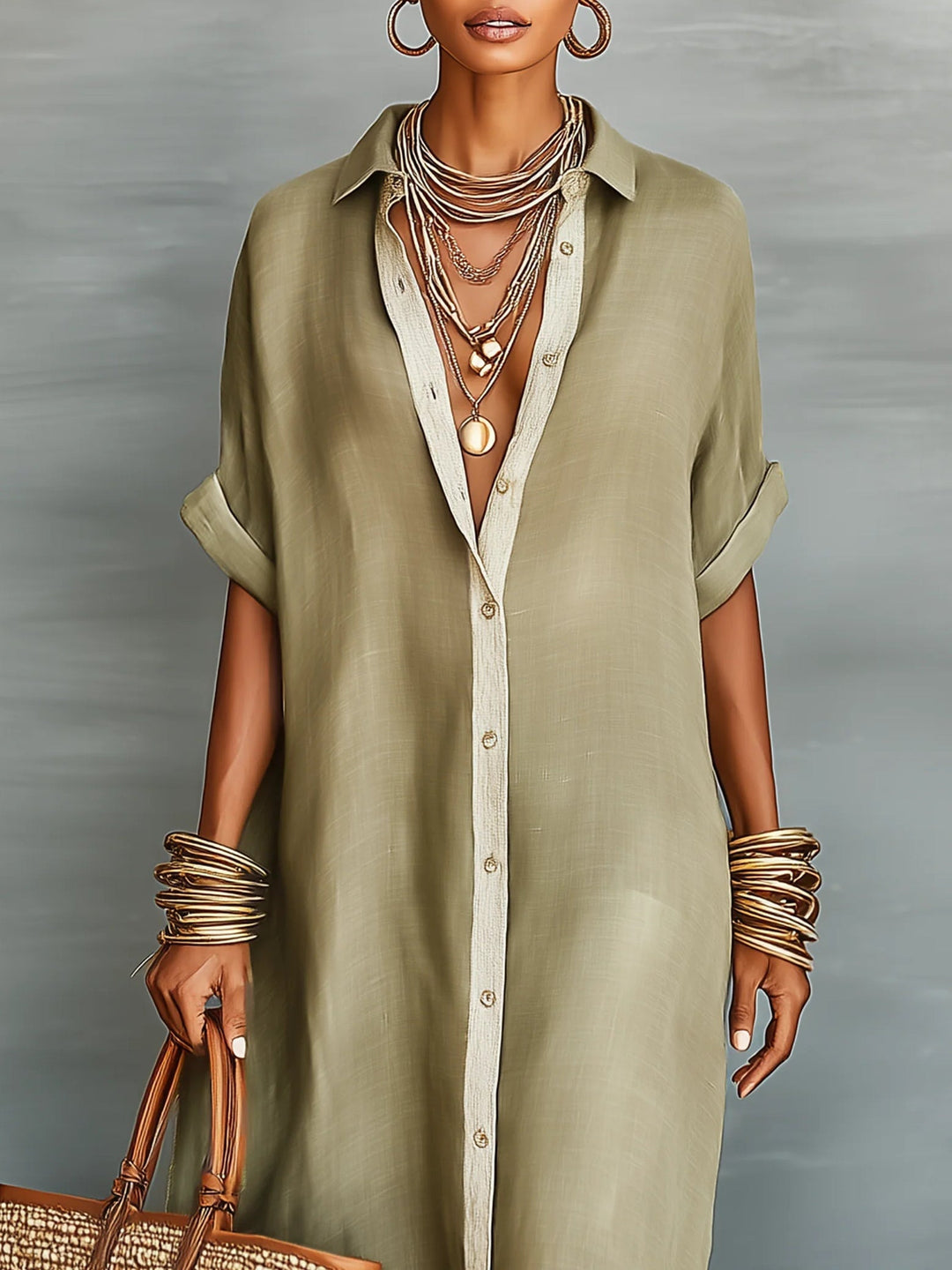 Violet | Chic Button-Front Maxi Linen Dress