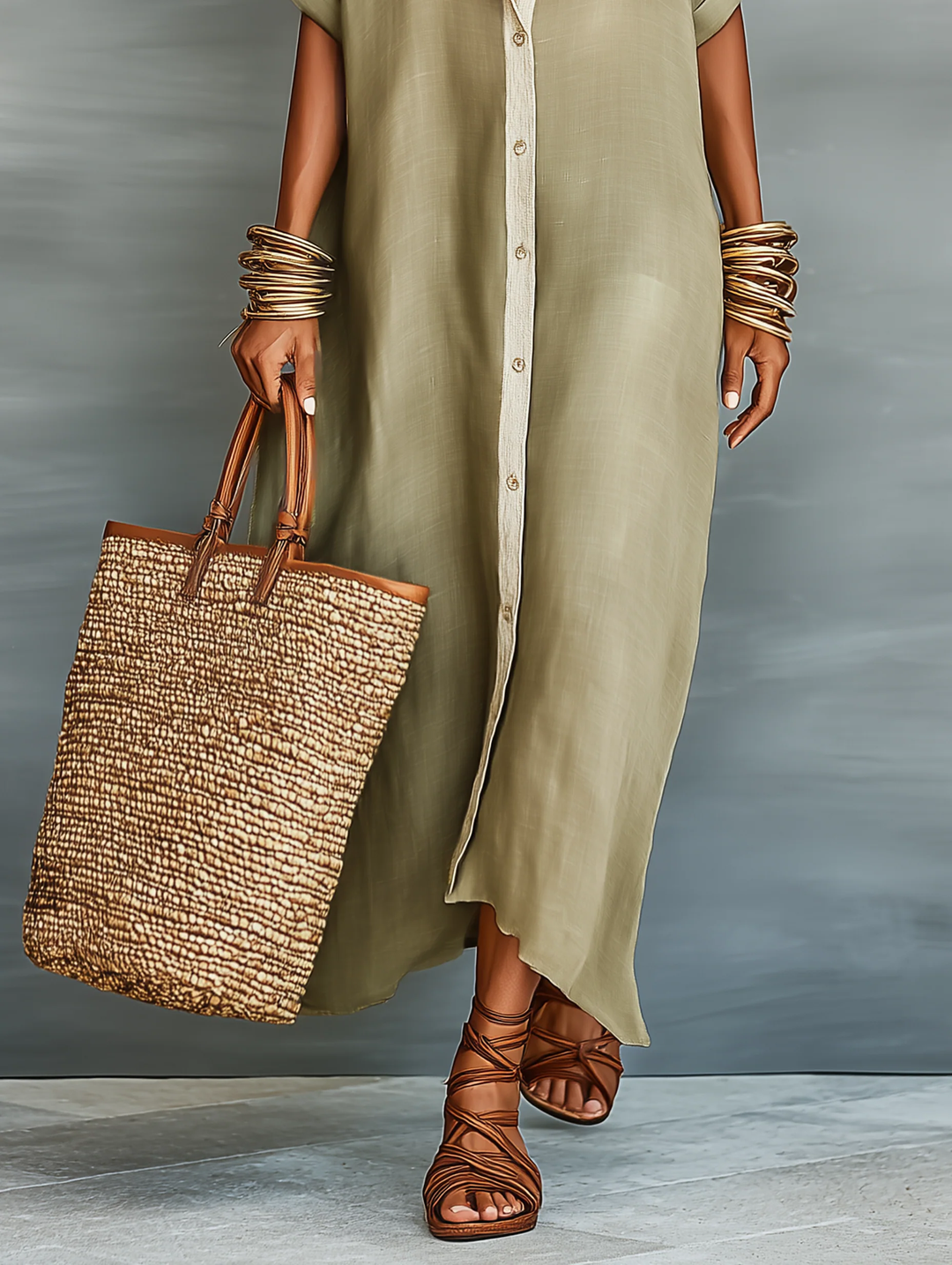 Violet | Chic Button-Front Maxi Linen Dress