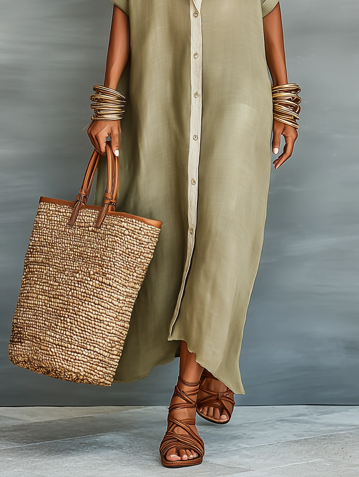Violet | Chic Button-Front Maxi Linen Dress
