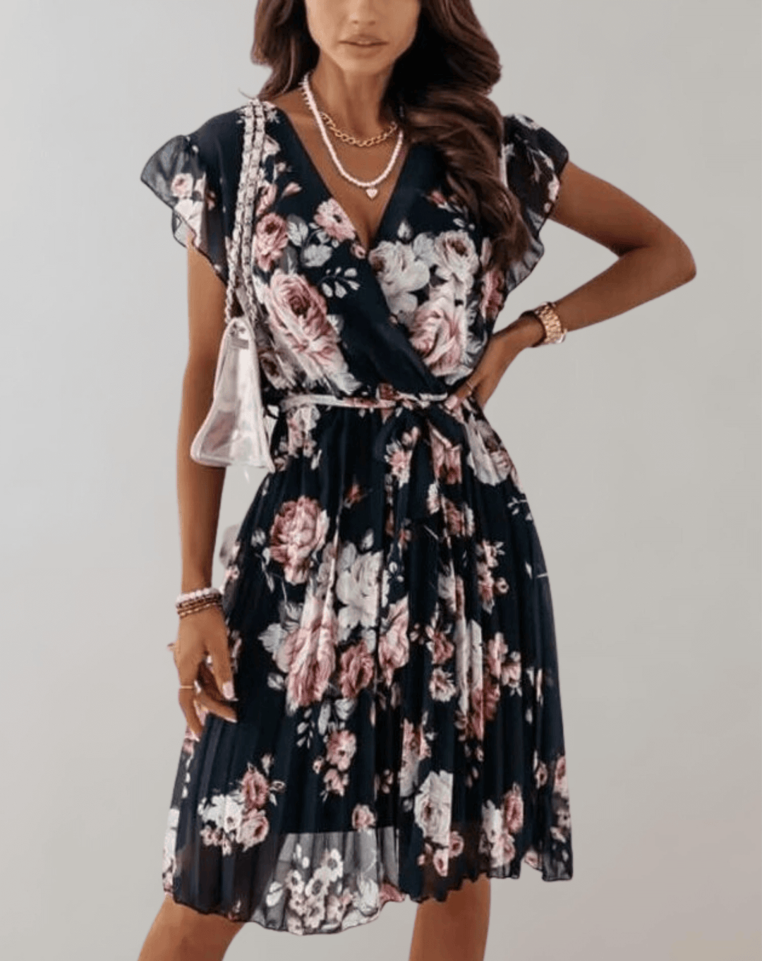 Violet | Effortless Floral Wrap Midi Races Dress