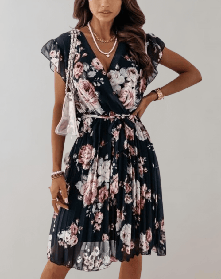 Violet | Effortless Floral Wrap Midi Races Dress