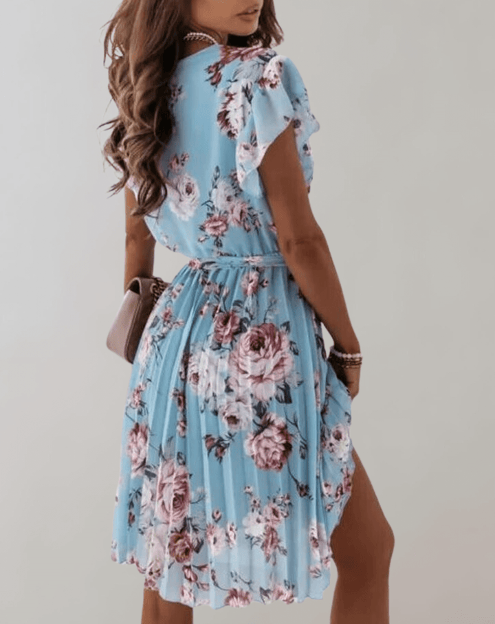 Violet | Effortless Floral Wrap Midi Races Dress
