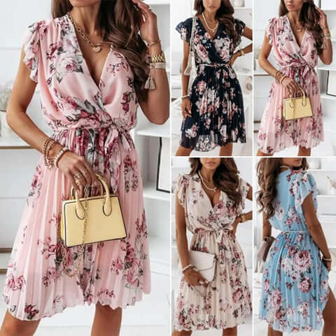 Violet | Effortless Floral Wrap Midi Races Dress