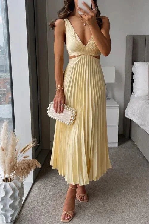 Violet | Effortless Pleated Cutout Cocktail Midi Dress