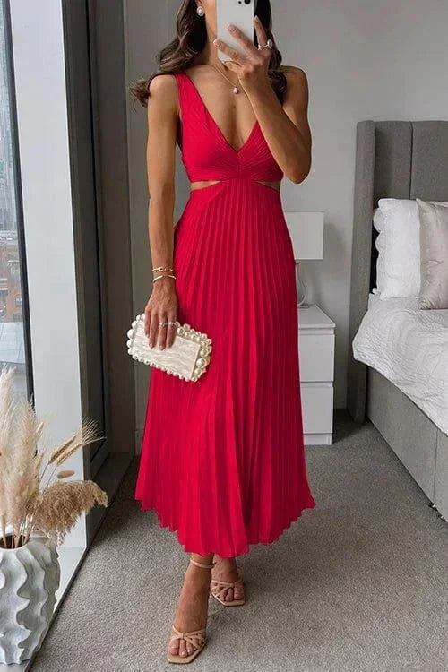 Violet | Effortless Pleated Cutout Cocktail Midi Dress