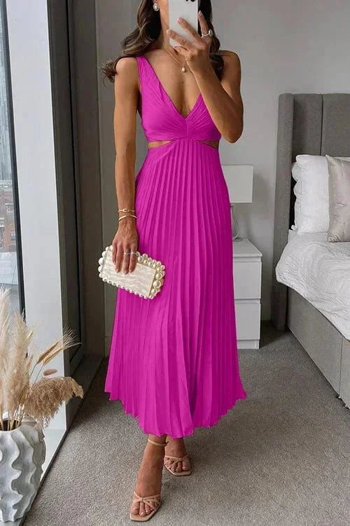 Violet | Effortless Pleated Cutout Cocktail Midi Dress