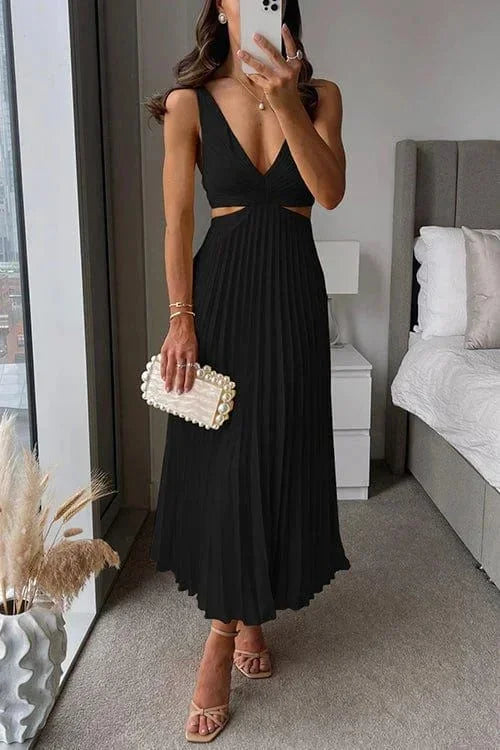Violet | Effortless Pleated Cutout Cocktail Midi Dress