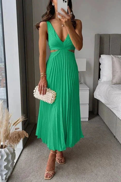 Violet | Effortless Pleated Cutout Cocktail Midi Dress