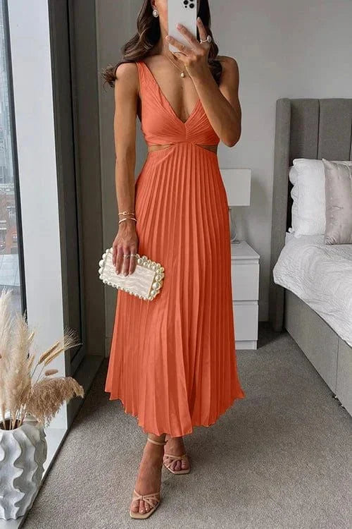Violet | Effortless Pleated Cutout Cocktail Midi Dress