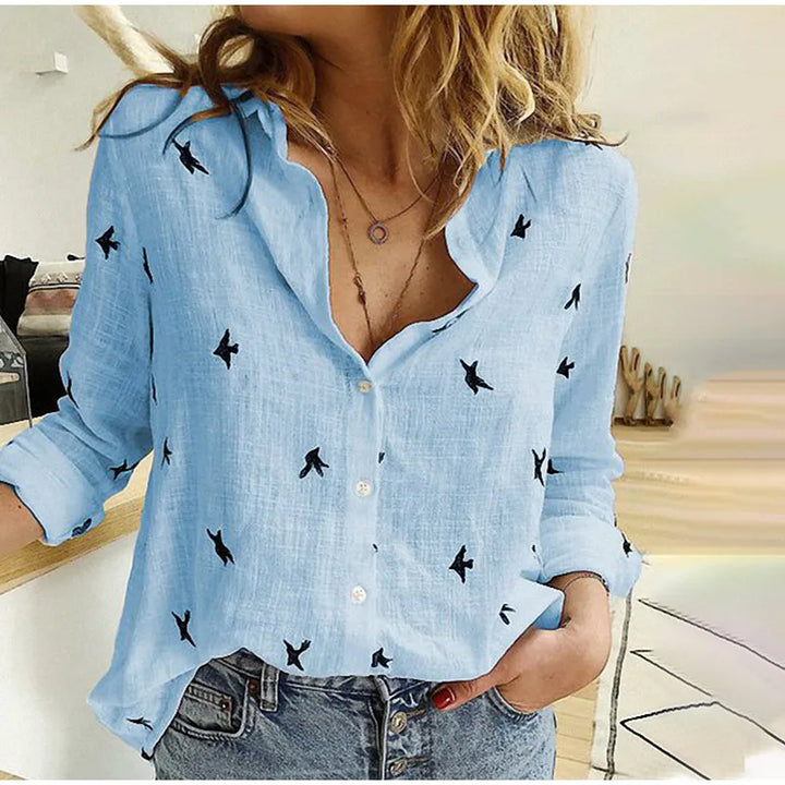 Violet | Refined Bird Print Long Sleeve Summer Tops