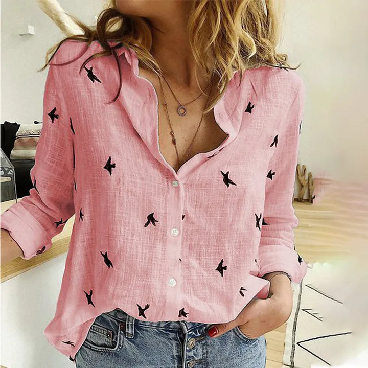 Violet | Refined Bird Print Long Sleeve Summer Tops