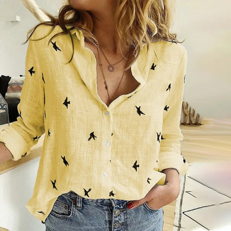 Violet | Refined Bird Print Long Sleeve Summer Tops