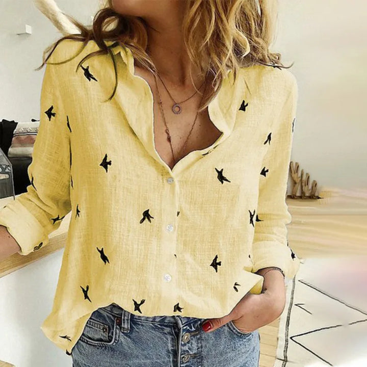 Violet | Refined Bird Print Long Sleeve Summer Tops