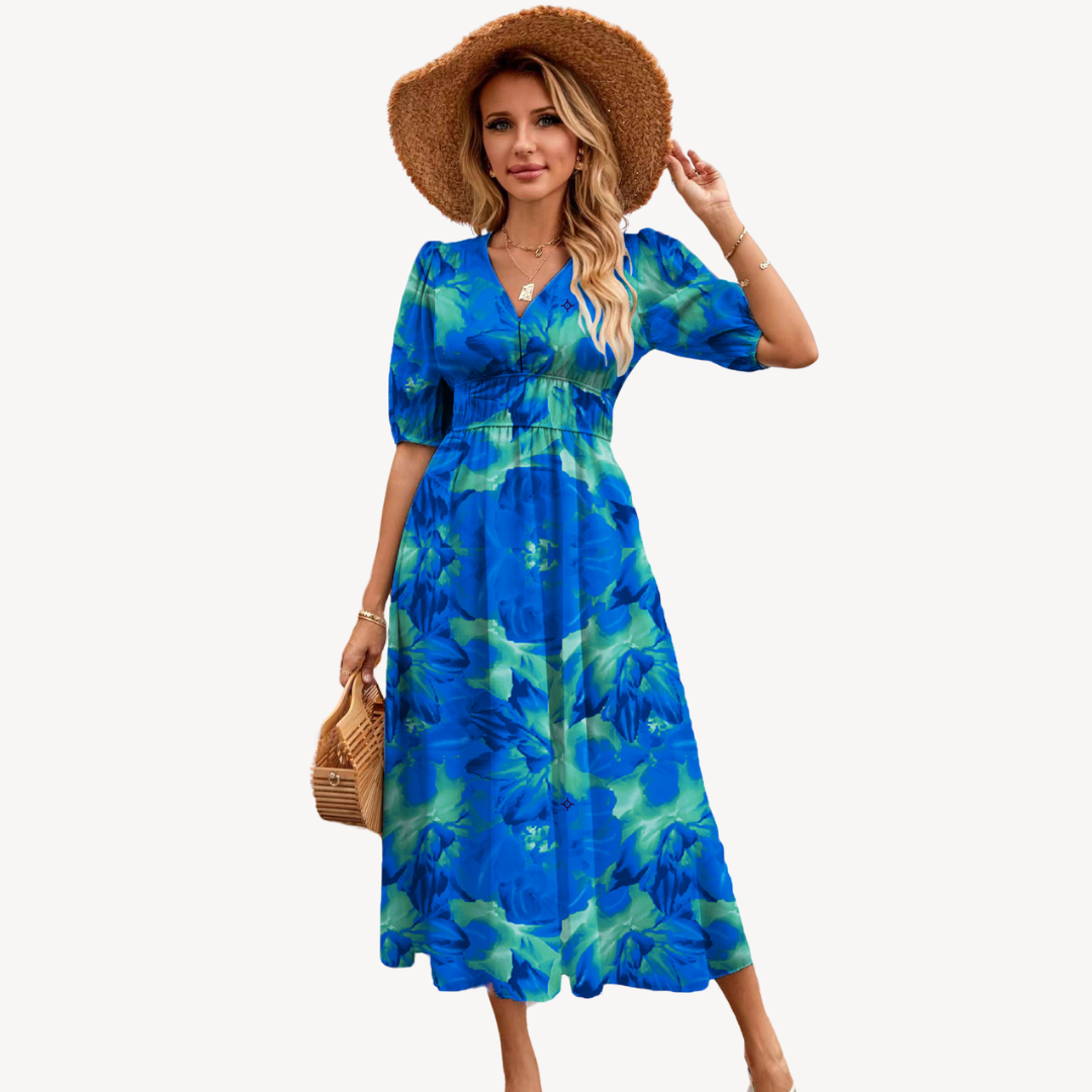 Violet | Relaxed Floral V-Neck Races Dress with Tie Waist
