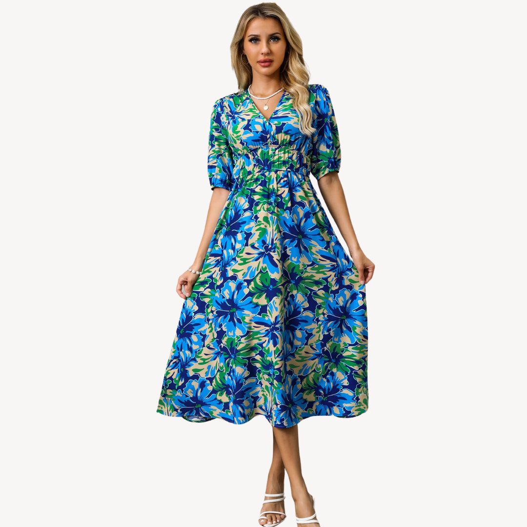 Violet | Relaxed Floral V-Neck Races Dress with Tie Waist