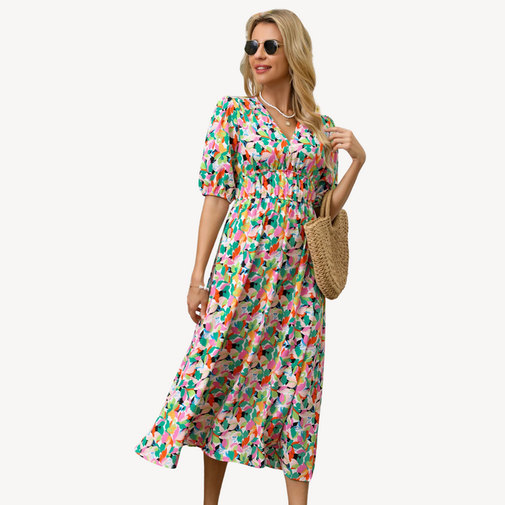 Violet | Relaxed Floral V-Neck Races Dress with Tie Waist