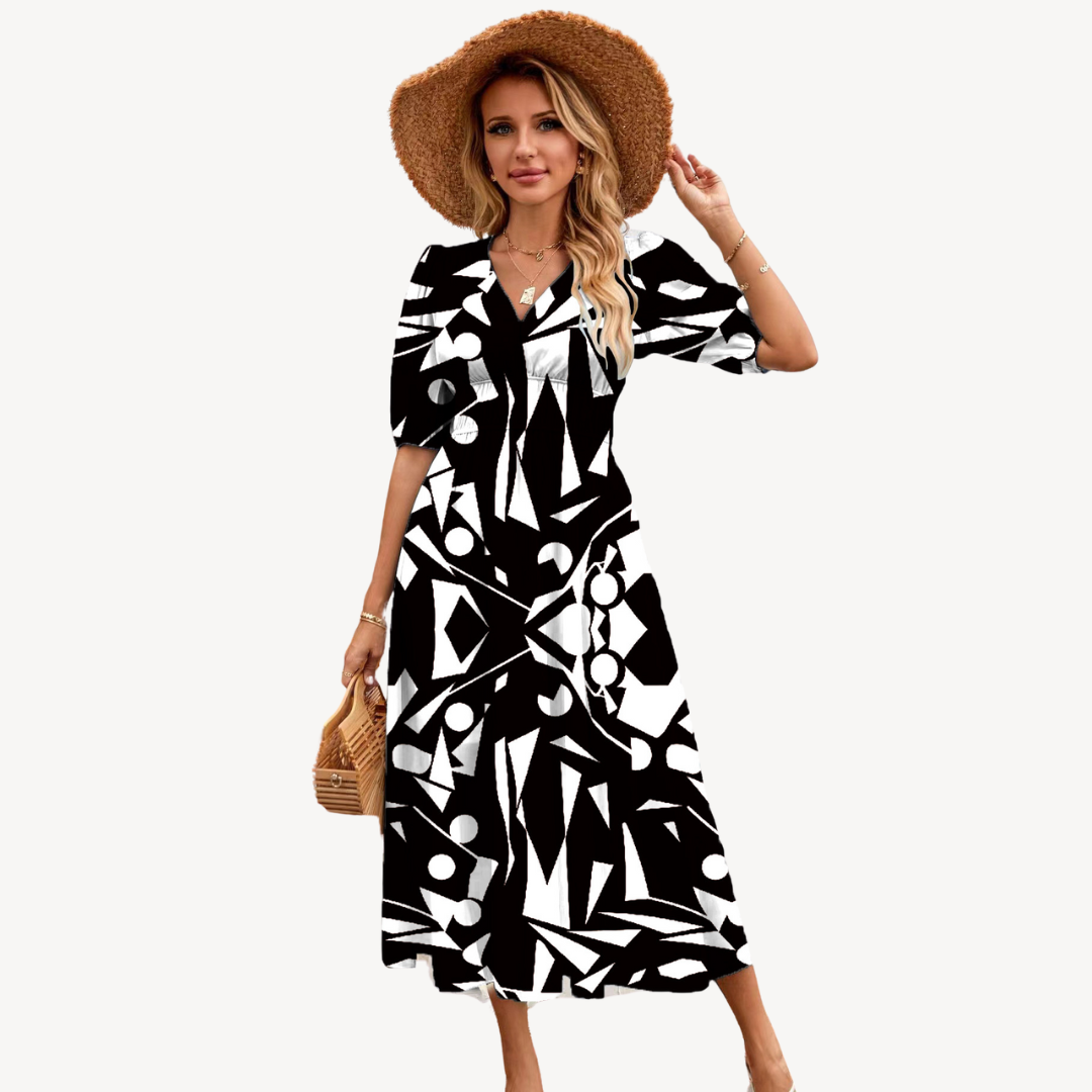 Violet | Relaxed Floral V-Neck Races Dress with Tie Waist