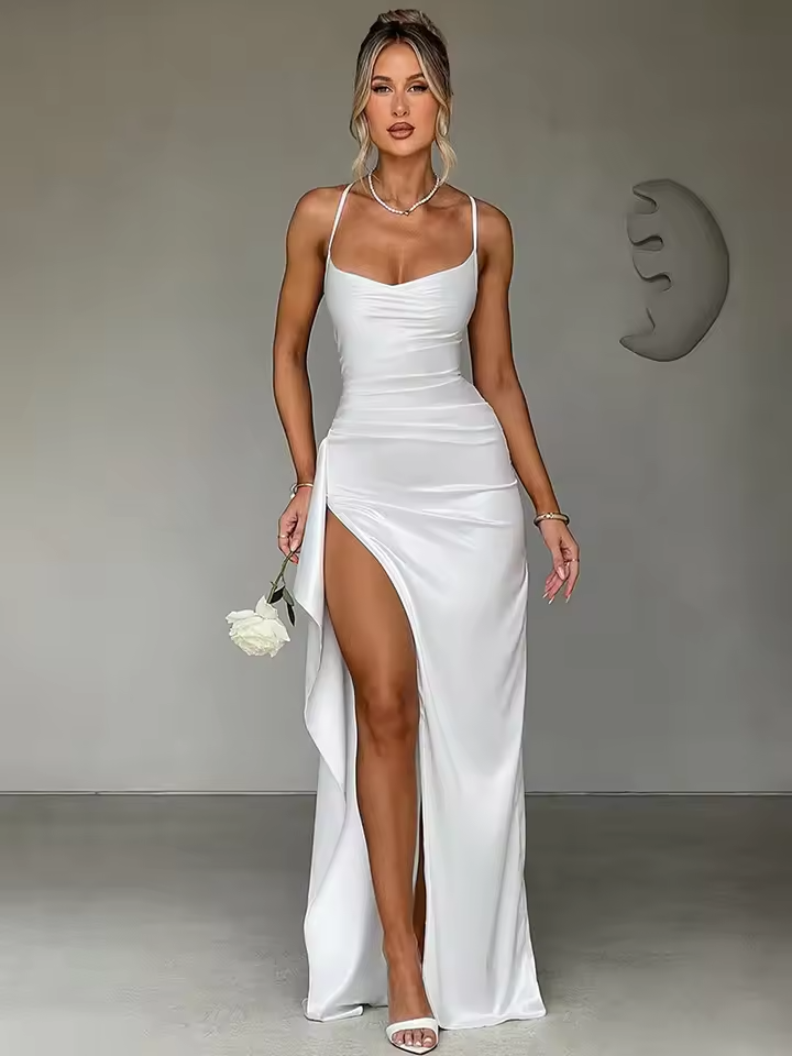 Violet | Timeless Satin High-Slit Cocktail Maxi Dress