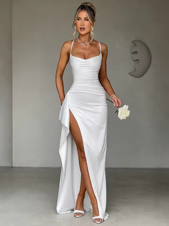 Violet | Timeless Satin High-Slit Cocktail Maxi Dress